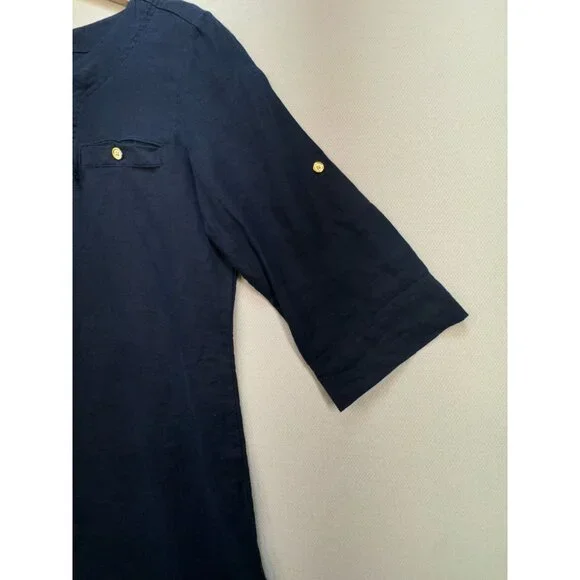 Tommy Hilfiger Womens Lace-Up Tunic Top Size S Navy Blue 3/4 Sleeves Pocket Chic - Picture 6 of 11